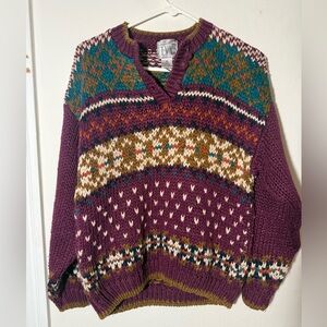 🍂 VINTAGE 1990 IVY HAND KNIT Fair Isle Sweater -‎ Purple Multi  Sz M